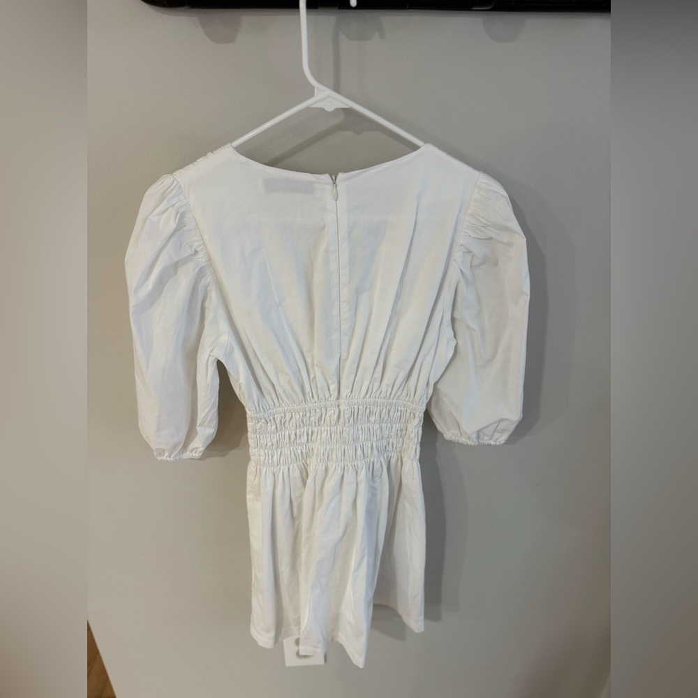 Faithful the Brand Valledoria Puff Sleeve V-neck Mini Dress - White - US Size 4 - Picture 10 of 15